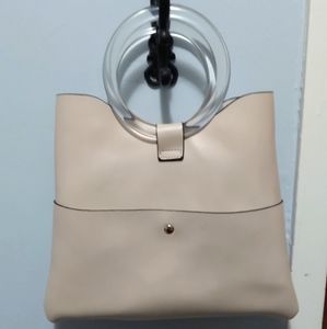 Cream Beige Smooth Square Lucite Handle Bag